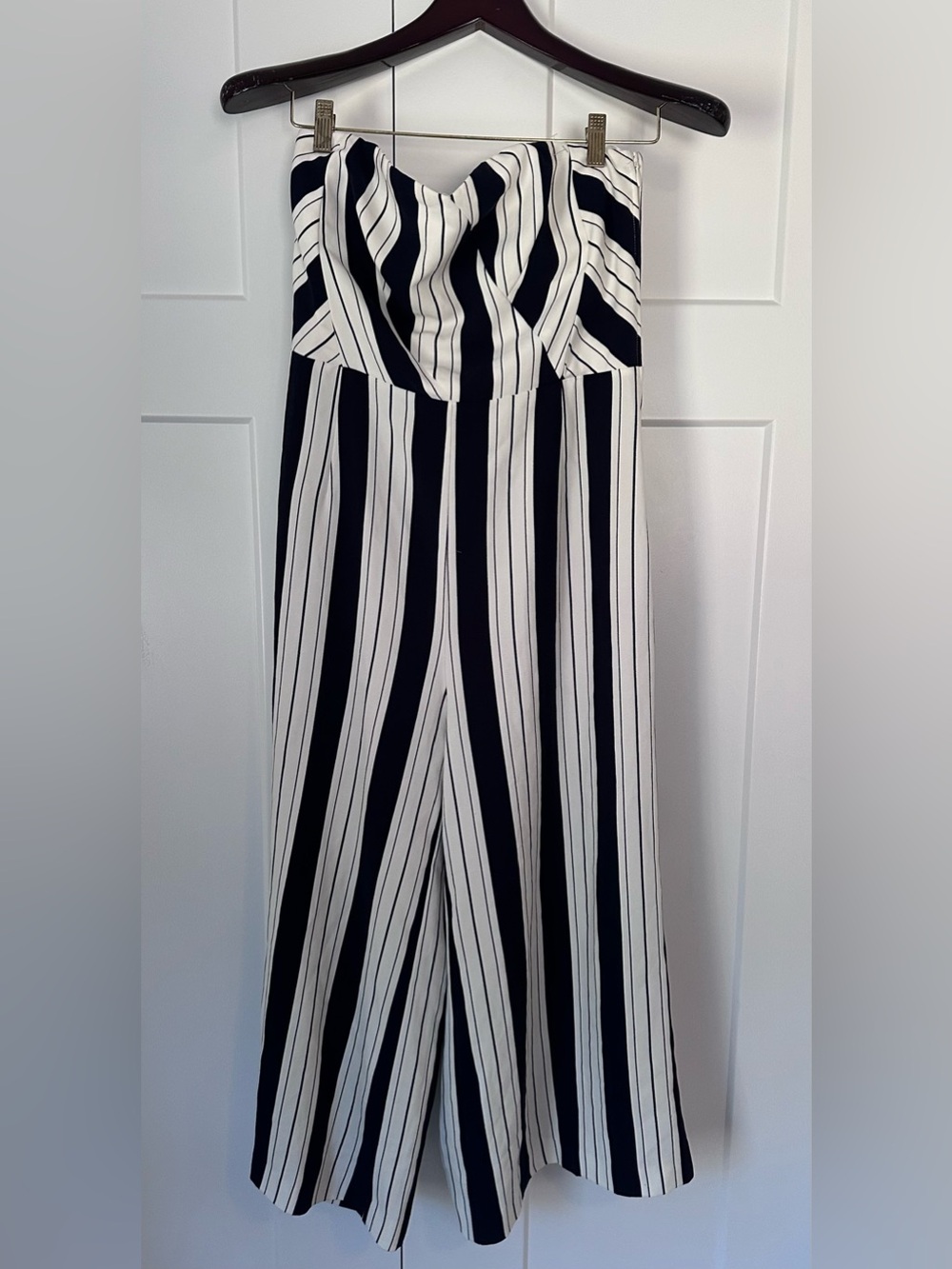 H&M Strapless Navy and‎ White Vertical Stripe Jumpsuit